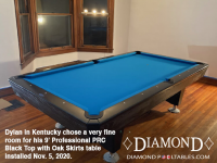 DIAMOND 9' PROFESSIONAL PRC BLACK TOP WITH OAK SKIRTS AND LEGS - DYLAN FROM KENTUCKY - INSTALLED NOVEMBER 5, 2020